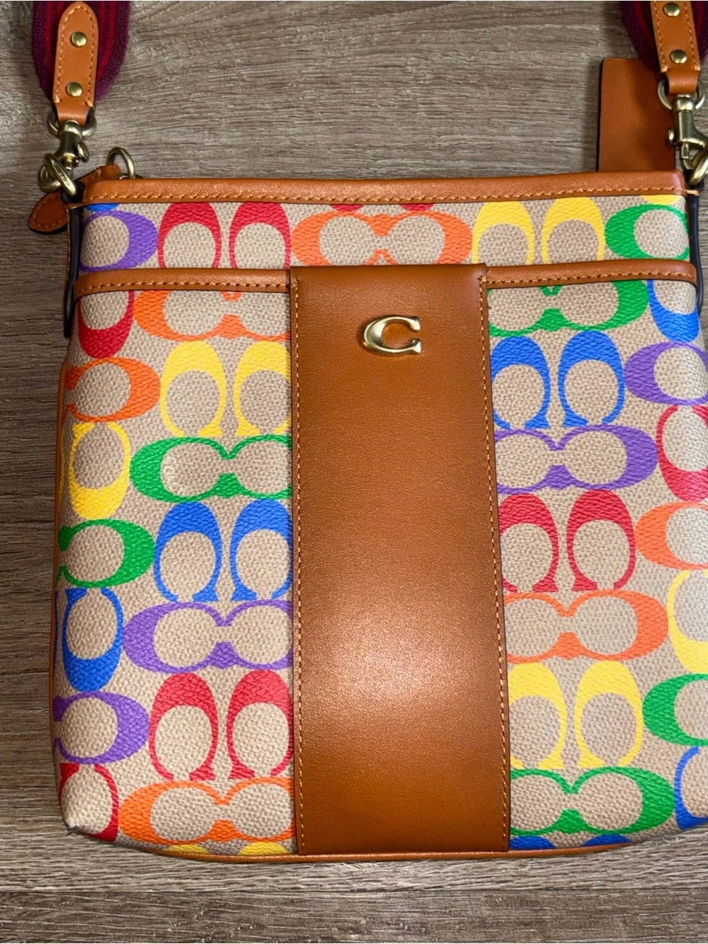 Coach Rainbow Signature Crossbody with Maroon Adjustable Strap